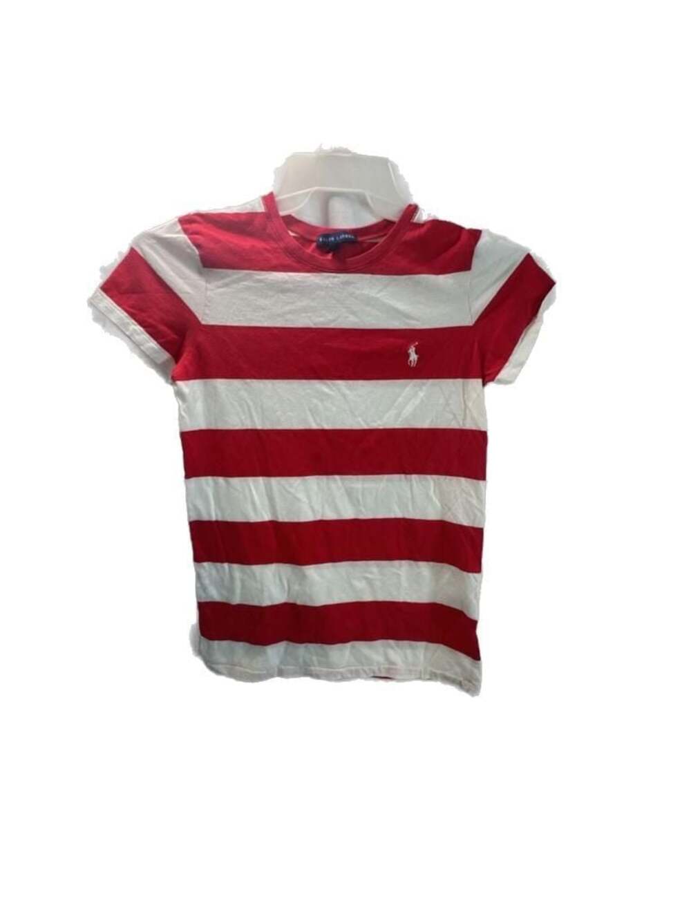 Ralph Lauren Red and White Striped T-Shirt Size L/G